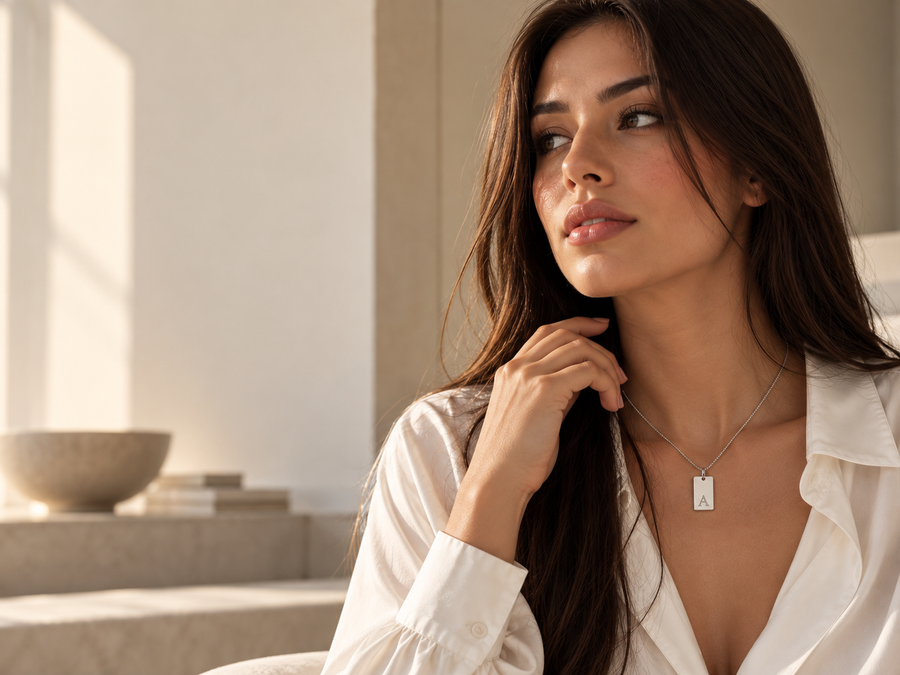 Aria Initial Necklace, letter pendant in gold by Veloreny