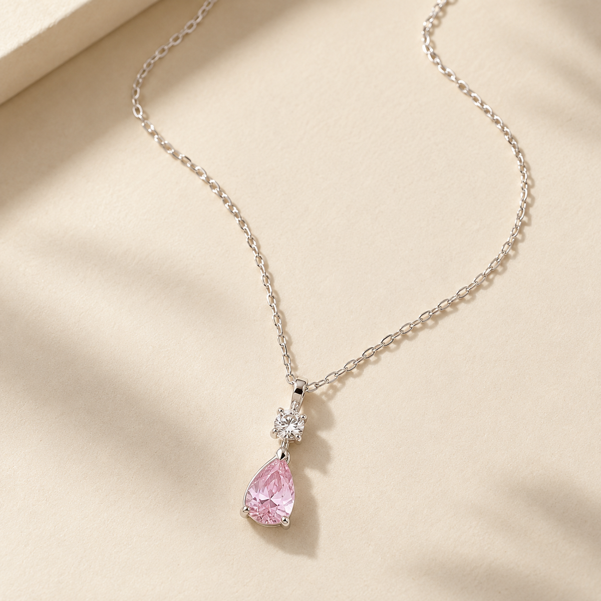 Rose pink teardrop necklace - view 2