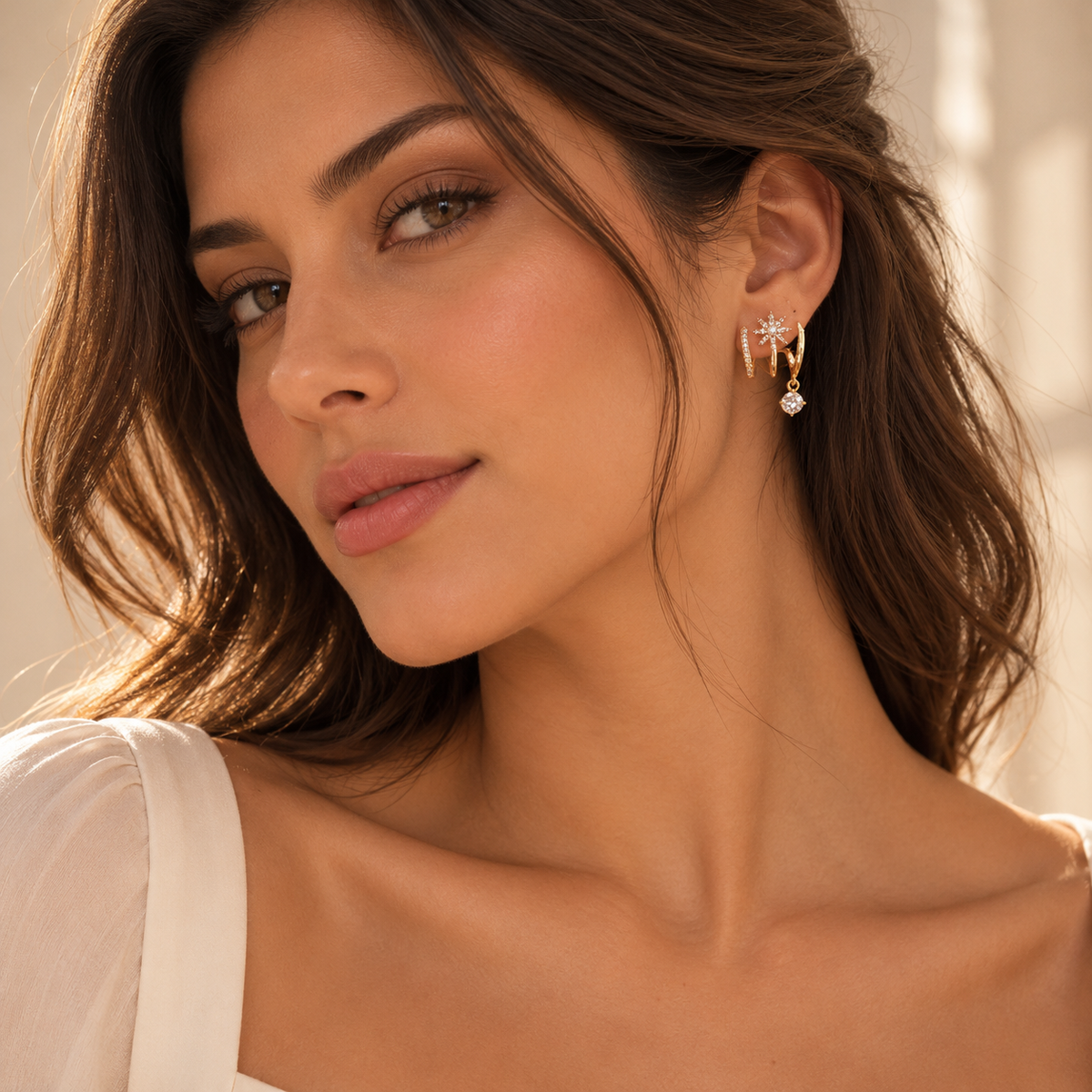 Stella Star Earrings, gold star studs with zirconia by Veloreny