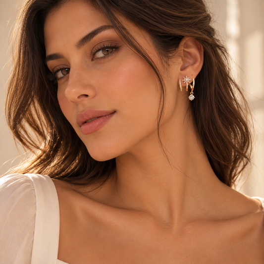 Stella Star Earrings, gold star studs with zirconia by Veloreny