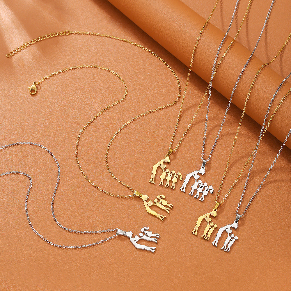 Family hearts mom and kids necklace in gold and silver - view 2